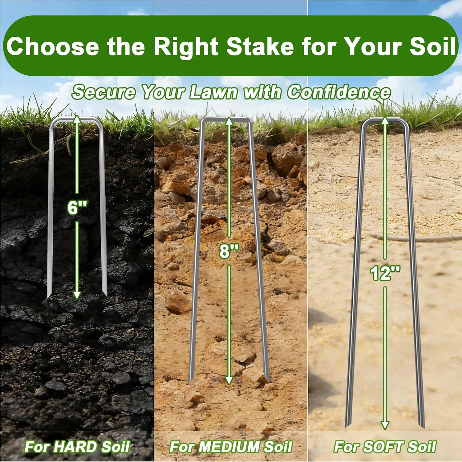 Landscape Staples 6 Inch Galvanized Anti-Rust Garden Stakes 11 Gauge | 100 Pack Sod Yard Pins Heavy Duty Lawn Stake for