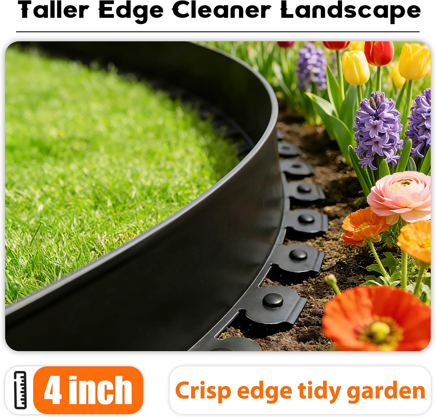 4 inch Tall Landscape Edging Kit 80FT Garden Edging with 150 Spikes for Lawn Edging and Flower Beds (Black, 80FT)