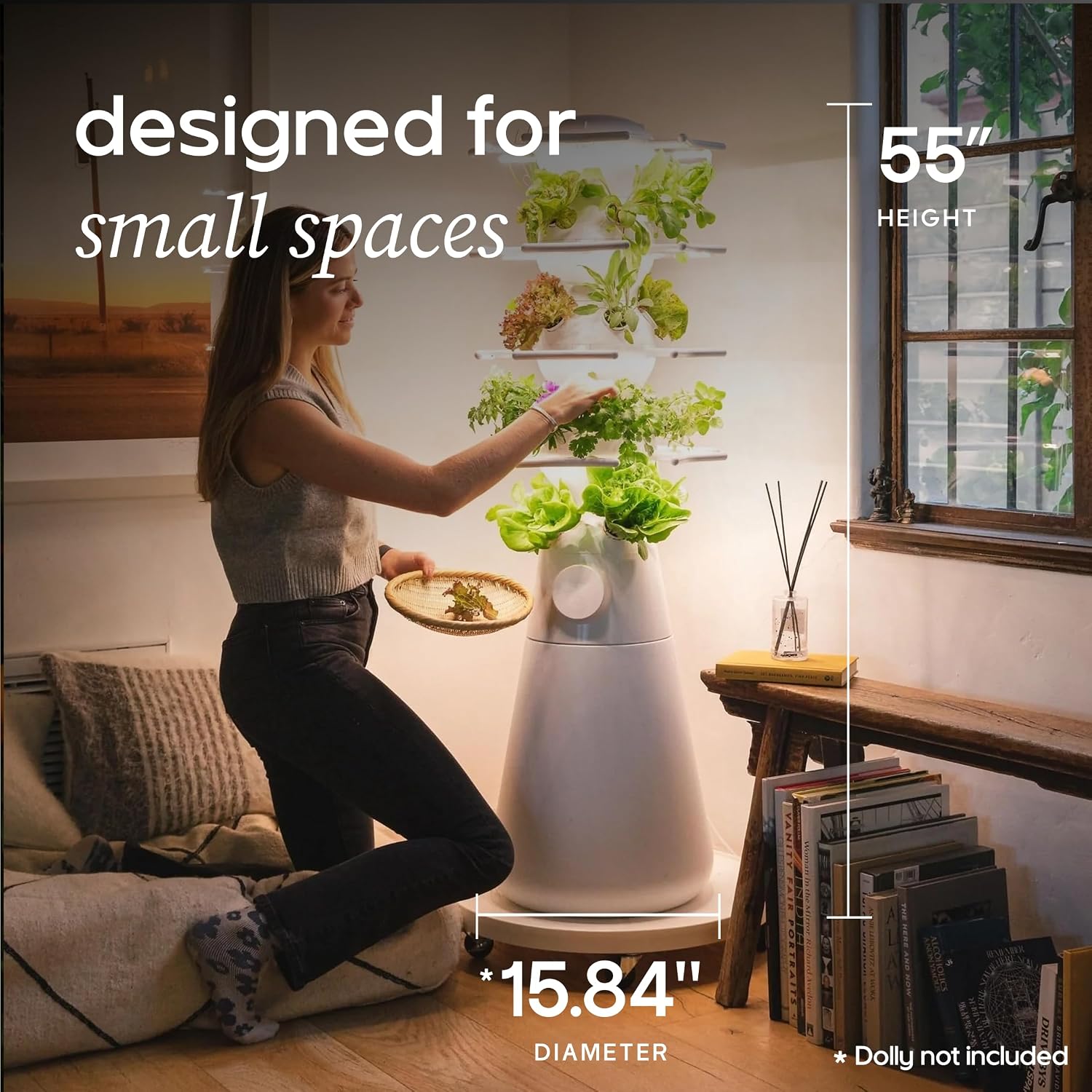 Farmstand Nook 4ft.7" Vertical Hydroponic Garden Tower | Self-Watering, LED Grow Lights, 20 Live Seedlings, Smart