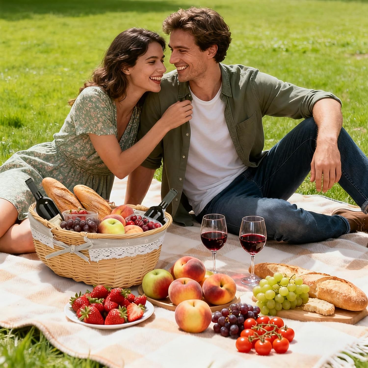 Dicunoy Wicker Picnic Basket with Handle, Large Empty Gift Basket to Fill, Open Top Market Harvest Baskets for Garden