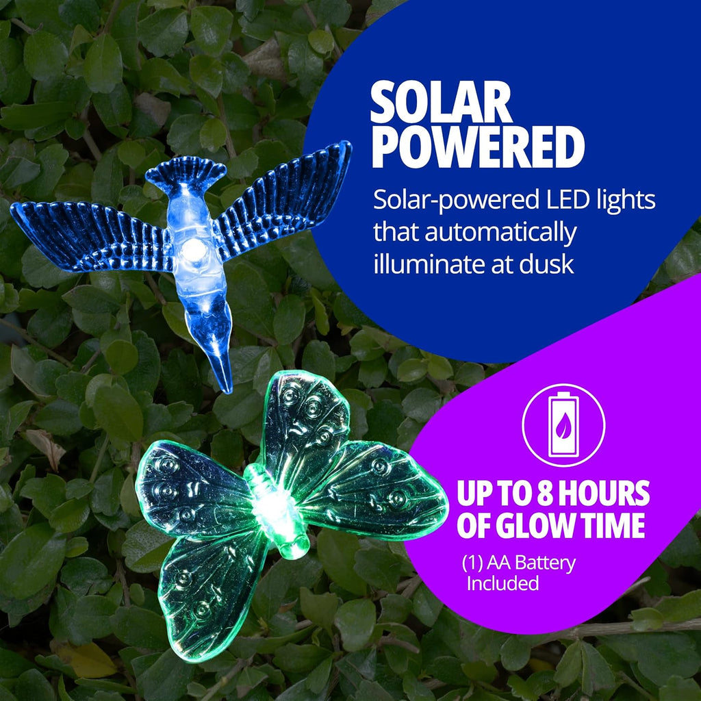 Exhart 3 Solar Acrylic Garden Stakes, Color-Changing Tops, LED Lined Stakes, 1/ea 3pc, 3.5"x 3"25.5"