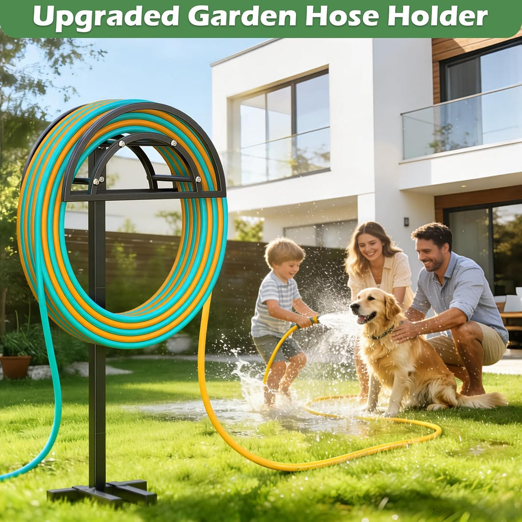 OLV Garden Hose Holder, Heavy Duty Freestanding Outdoor Water Hose Holder Stand Holds 150-ft Hoses, Detachable Metal