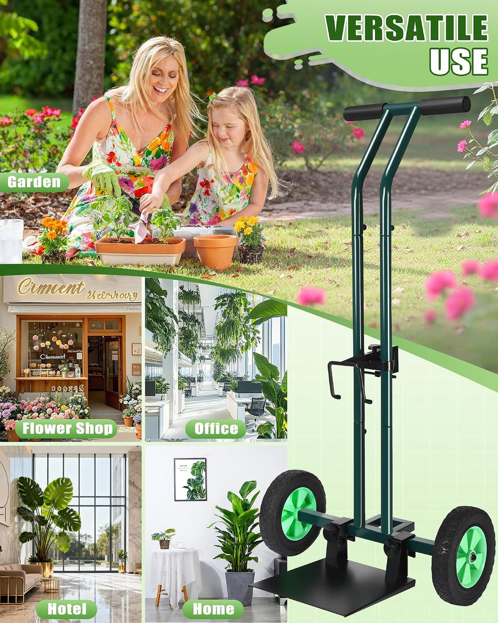 Plant Caddy with Wheels, 260LBS Capacity Rolling Plant Dolly Pot Mover | Heavy Duty Garden Cart for Seniors, Adjustable