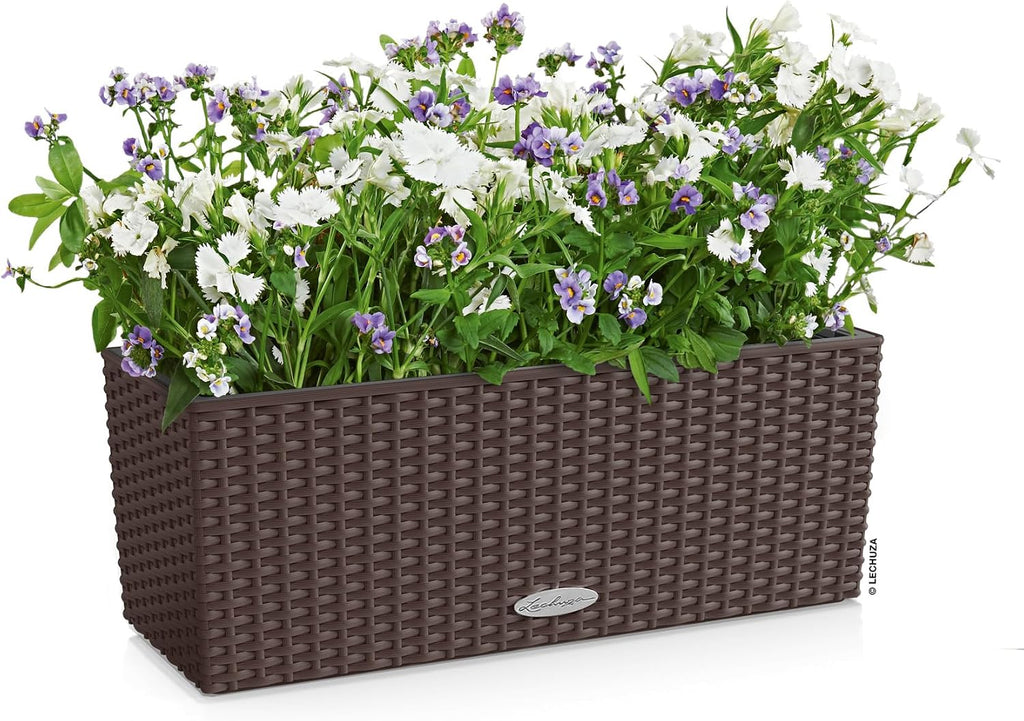 Lechuza BALCONERA Cottage 50 Mocha, Self-Watering Window Box (Railing Planter), H7.5 L19.7 W7.5 in