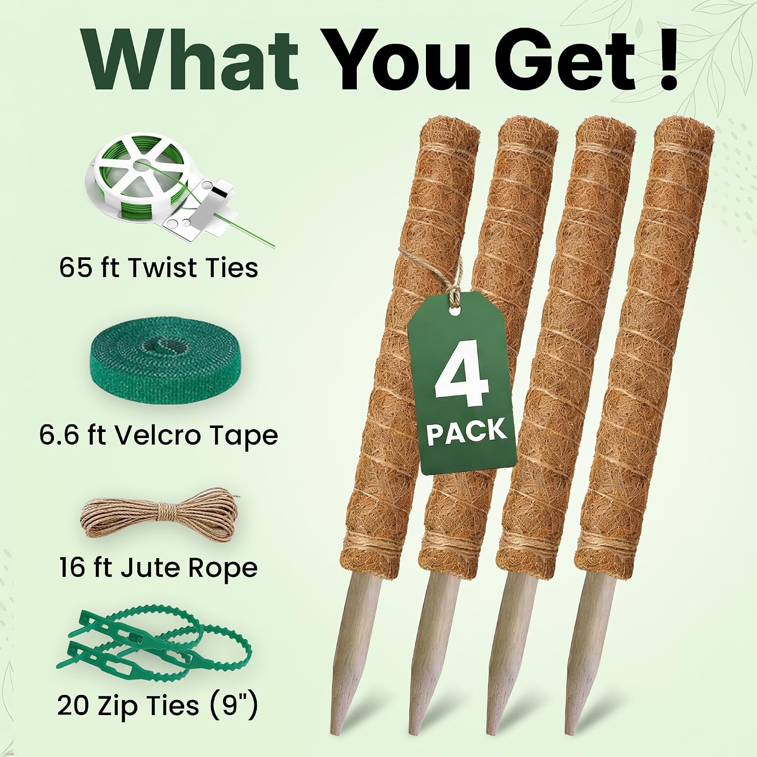 4 Pack 22" Moss Pole Monstera Plant Support - Stackable up to 70" - Plant Stakes for Indoor Climbing Plants Potted