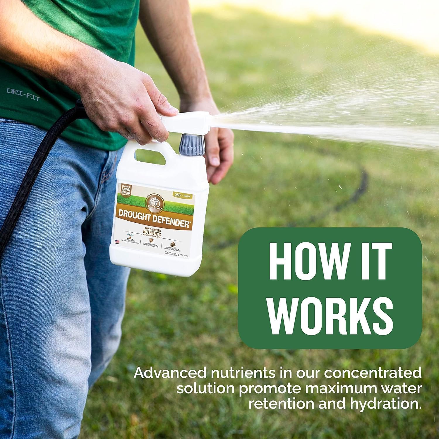 Turf Titan Drought Defender Liquid Lawn Treatment (32 oz) with Hose End Sprayer – Helps Lawns Stay Green in Extreme