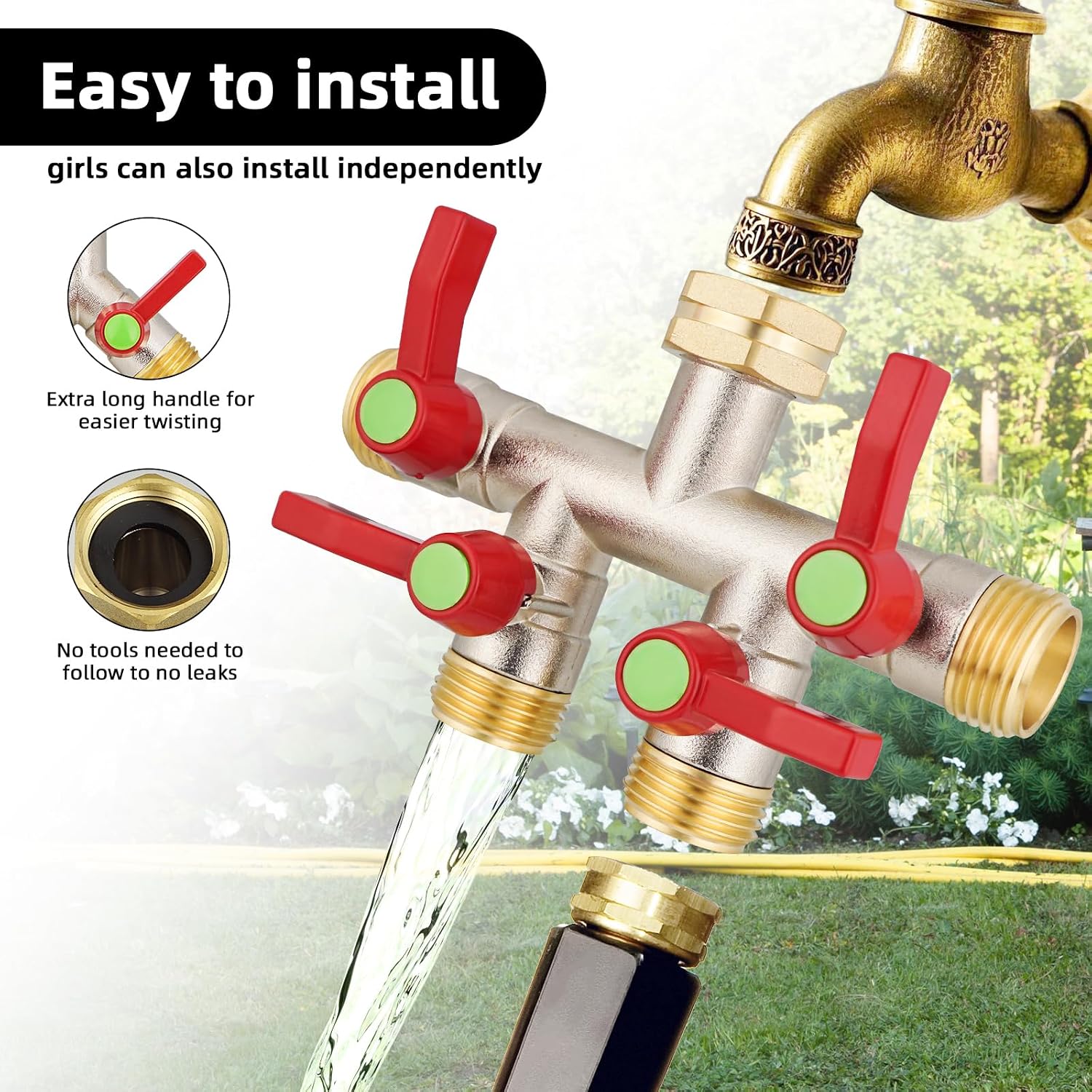 EJW Hose Splitter 4 Way, Garden Hose Splitters,Water Hose Splitters, Hose Bib Splitter, 4 Way Heavy Duty High Flow