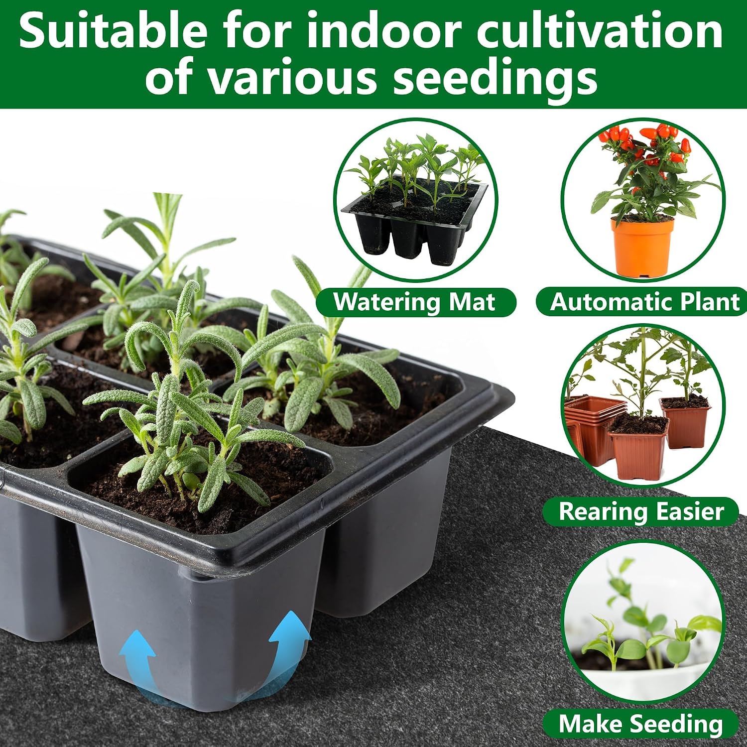 Adnee 2 Pcs 110 x 25Inch Automatic Plant Watering Mat, 3mm Thick Self Watering Capillary Mat, Felt Plant Water Wicking