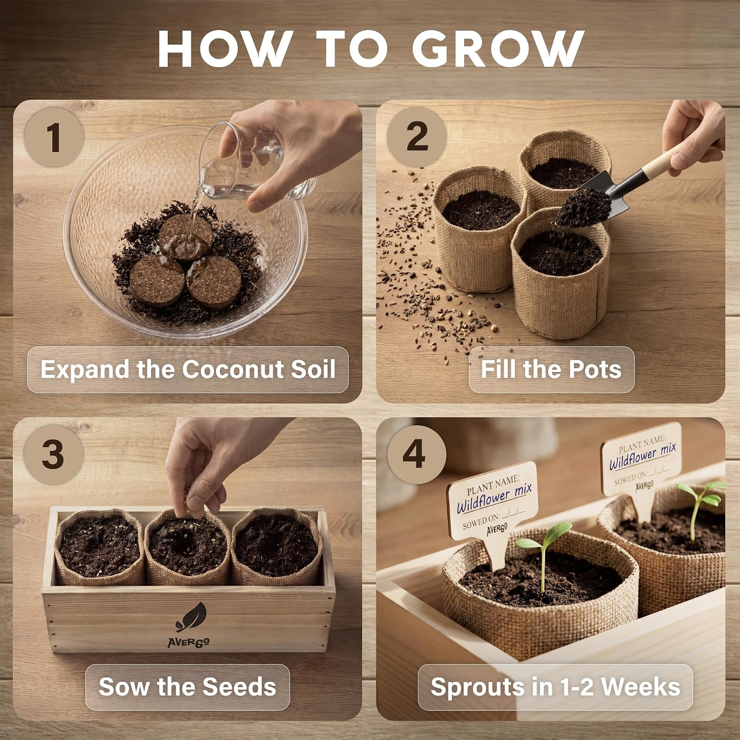 Wildflower Seed Mix Growing Kit - Perennial Wild Flowers | Ideal Gift - Also Includes Planters, Soil, Wooden Box, and