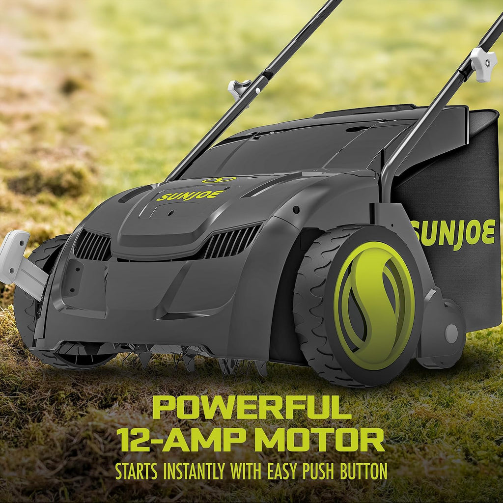 Sun Joe Electric Dethatcher & Scarifier, Corded, with 8-Gal Bag, 12.6-Inch Cutting Width, 12-Amp Motor - Heavy-Duty