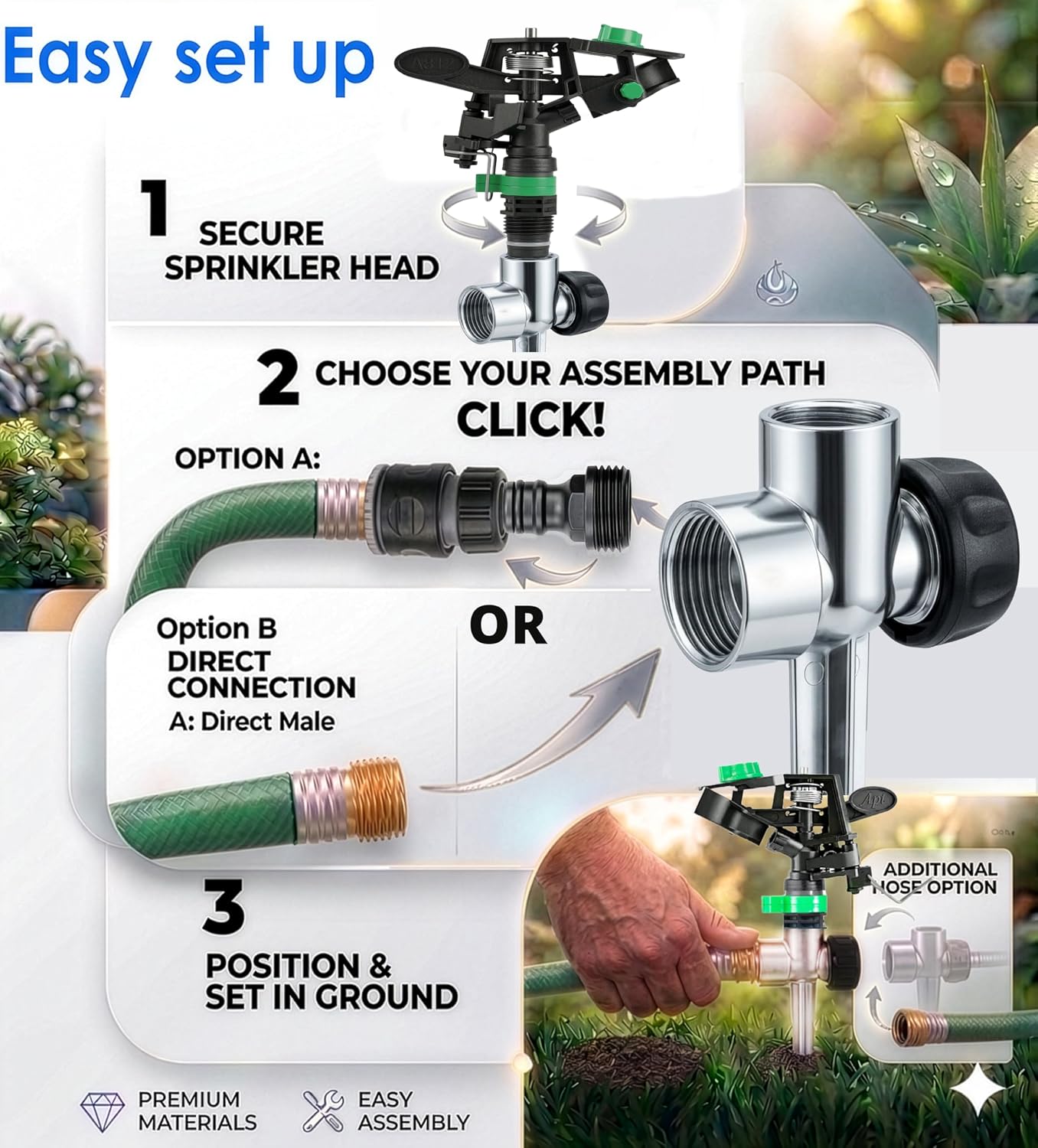 APT Sprinklers for Yard Lawn & Garden| 80 to 5800 Sq Ft Adjustable (2-Pack) | Pulsating impact Rotating Custom Pattern
