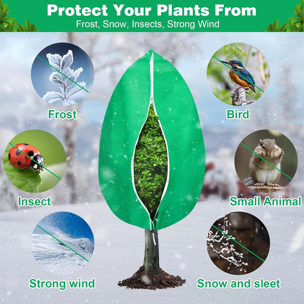 4 Pack Plant Covers Freeze Protection, 31.5" x 47.3" Large Frost Cloths Blankets with Zipper Drawstring, Shrub Jackets