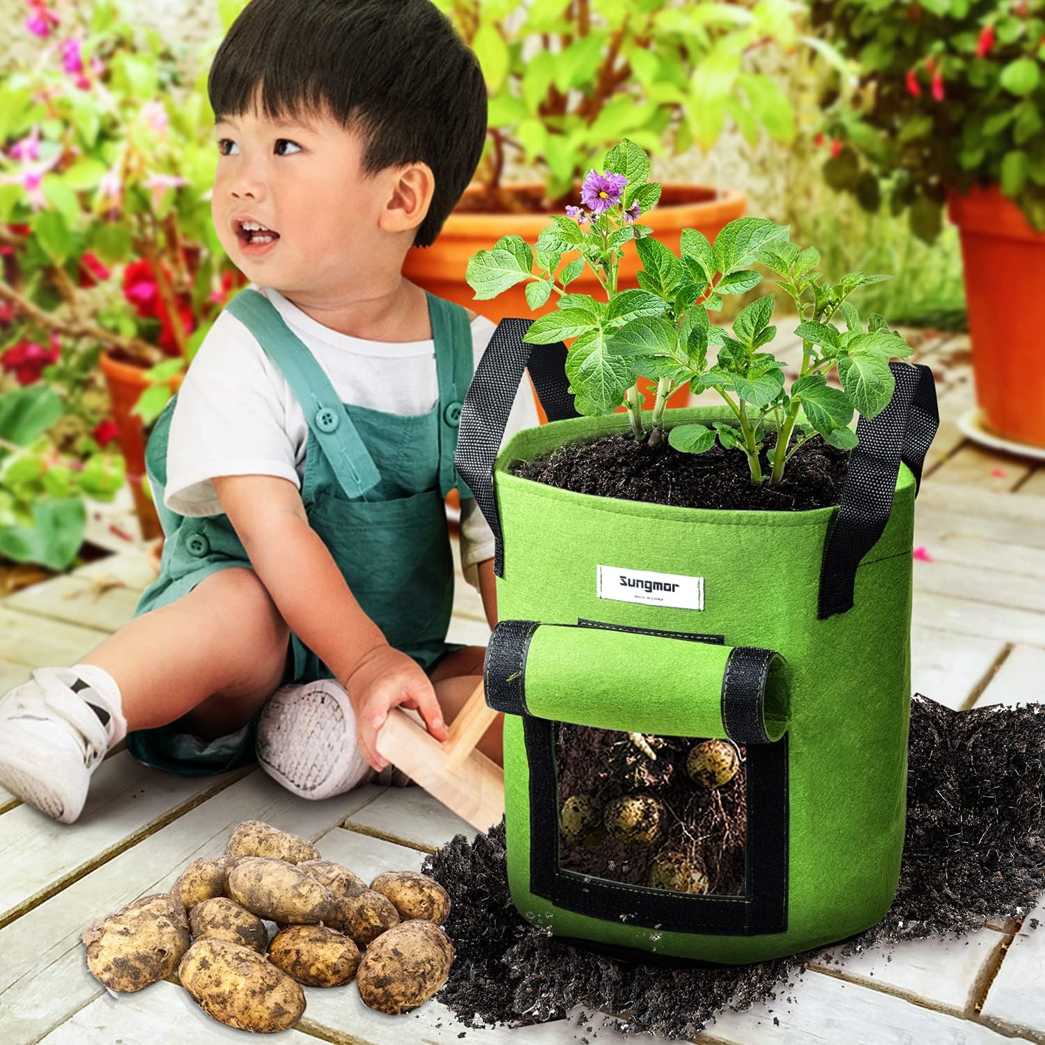 Sungmor 3PC Large Fabric Pots, 10 Gallon Non Woven Planters | Patio Garden Bags Cloth Pots, Heavy Duty Thick Planters