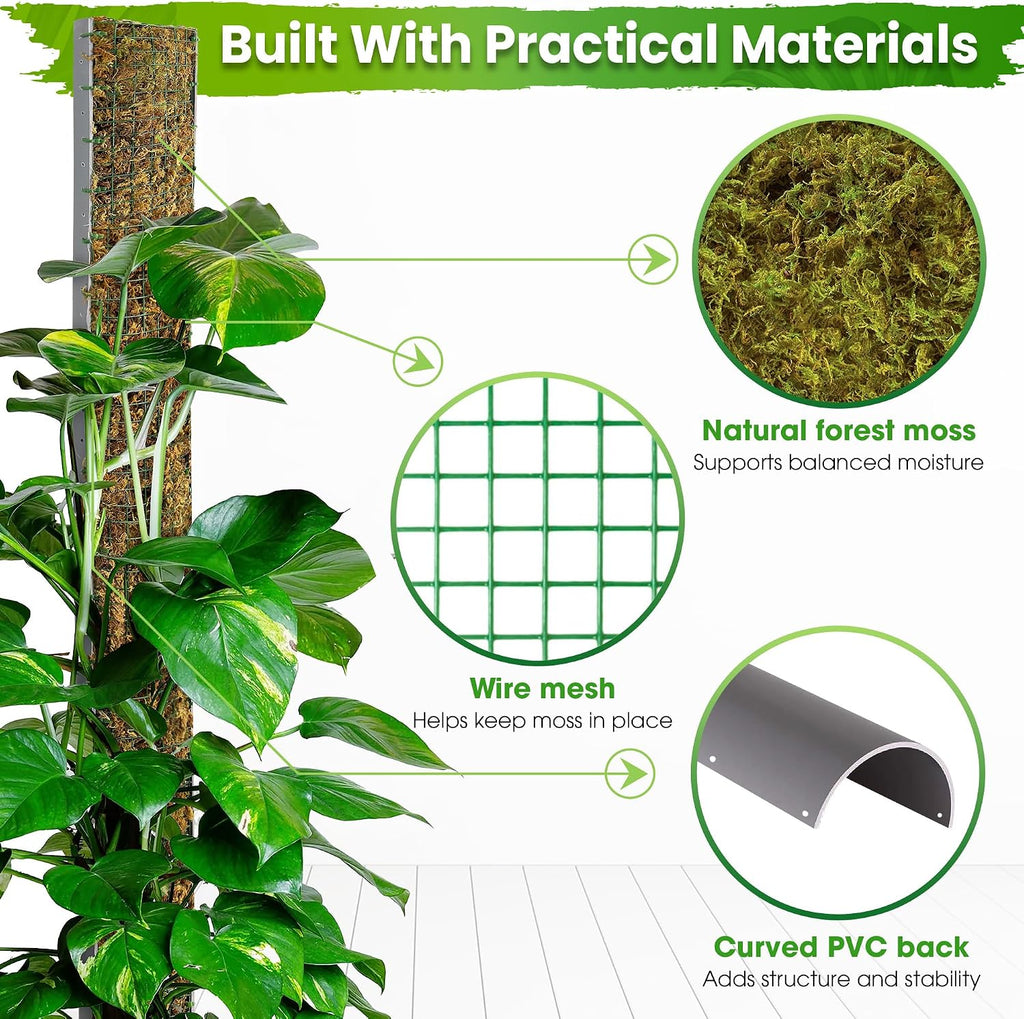 59" Large D-Shape Moss Pole for Big Climbing Plants, (1pc, 59'') | Rigid Support for Mature Plants with Heavy Stems