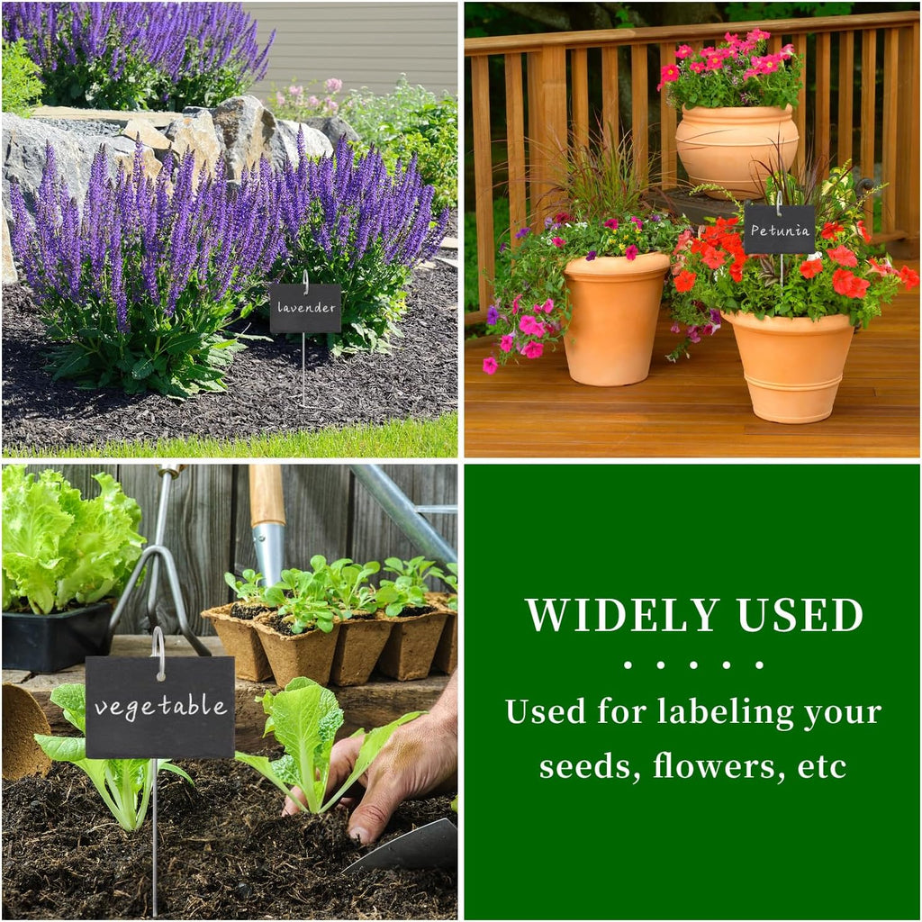 15 Pcs Slate Plant Labels with Chalk Pencils, Rectangular | Outdoor Garden Marker Label Signs, With Stakes, For Plants