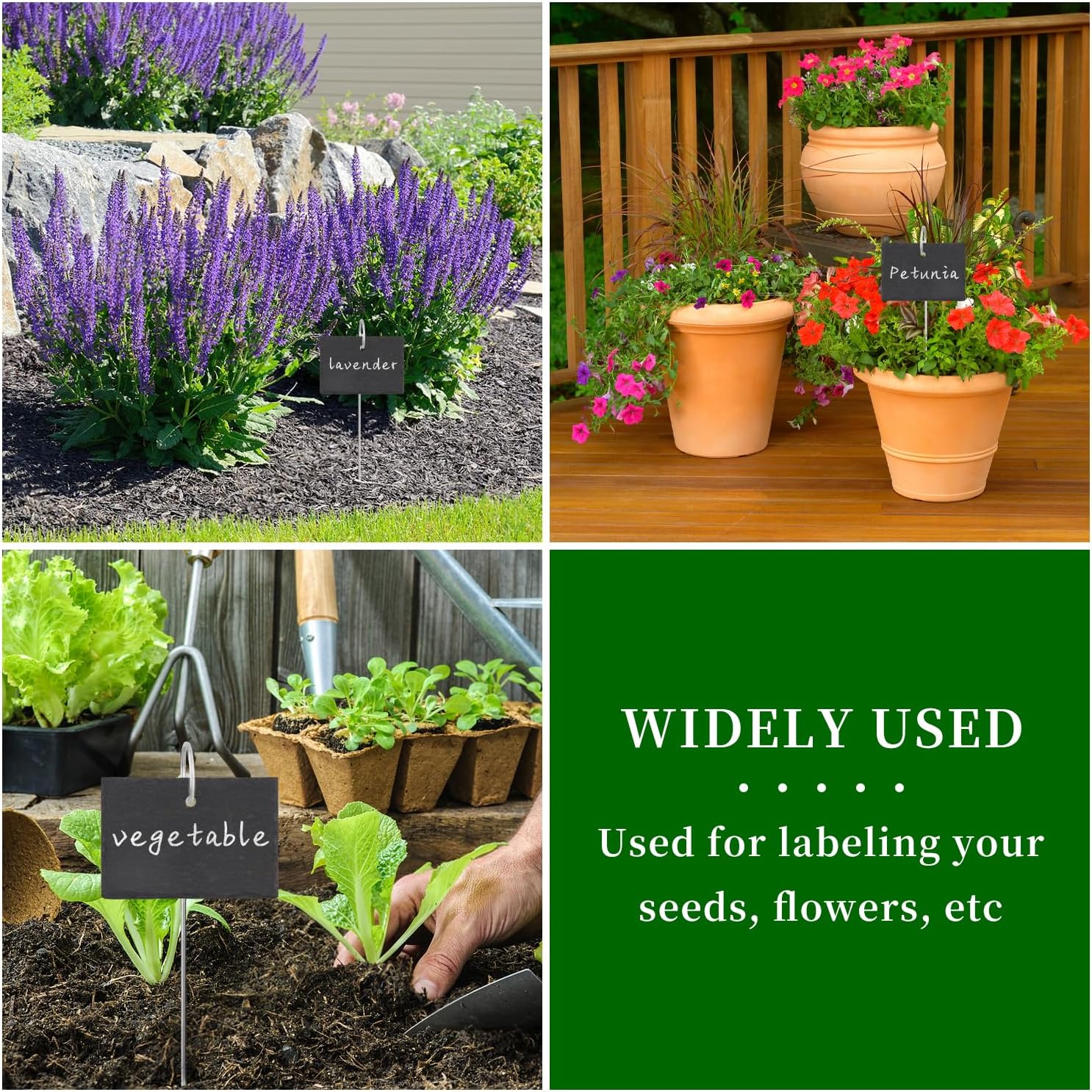 15 Pcs Slate Plant Labels with Chalk Pencils, Rectangular | Outdoor Garden Marker Label Signs, With Stakes, For Plants