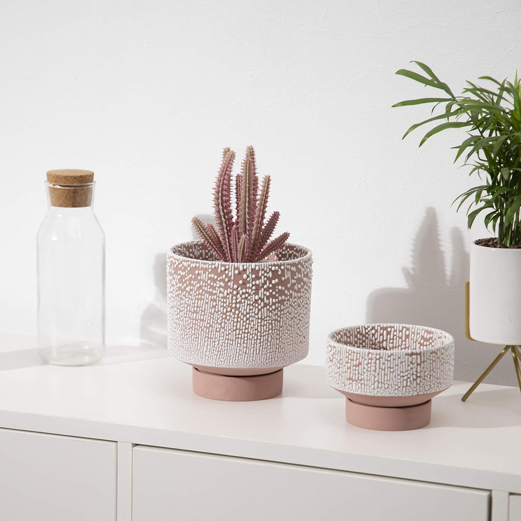 UBEE Planter Ceramic Flower Pot for Indoor Plants | 5.5 inch + 4.9 inch Plant Pot with Saucer and Drainage Hole for