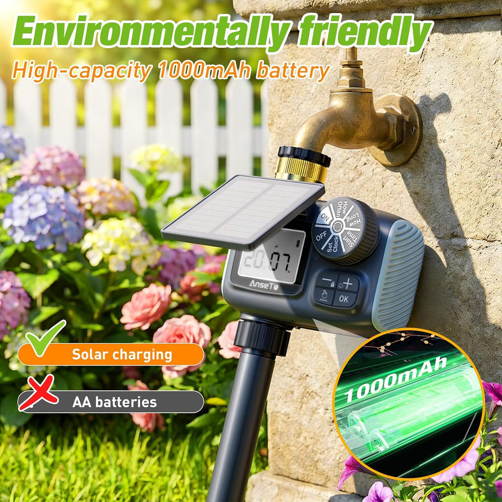 Solar Type-C Rechargeable Sprinkler Water Timer for Garden Hose Lawn | Programmable Intelligent Automatic Faucet System
