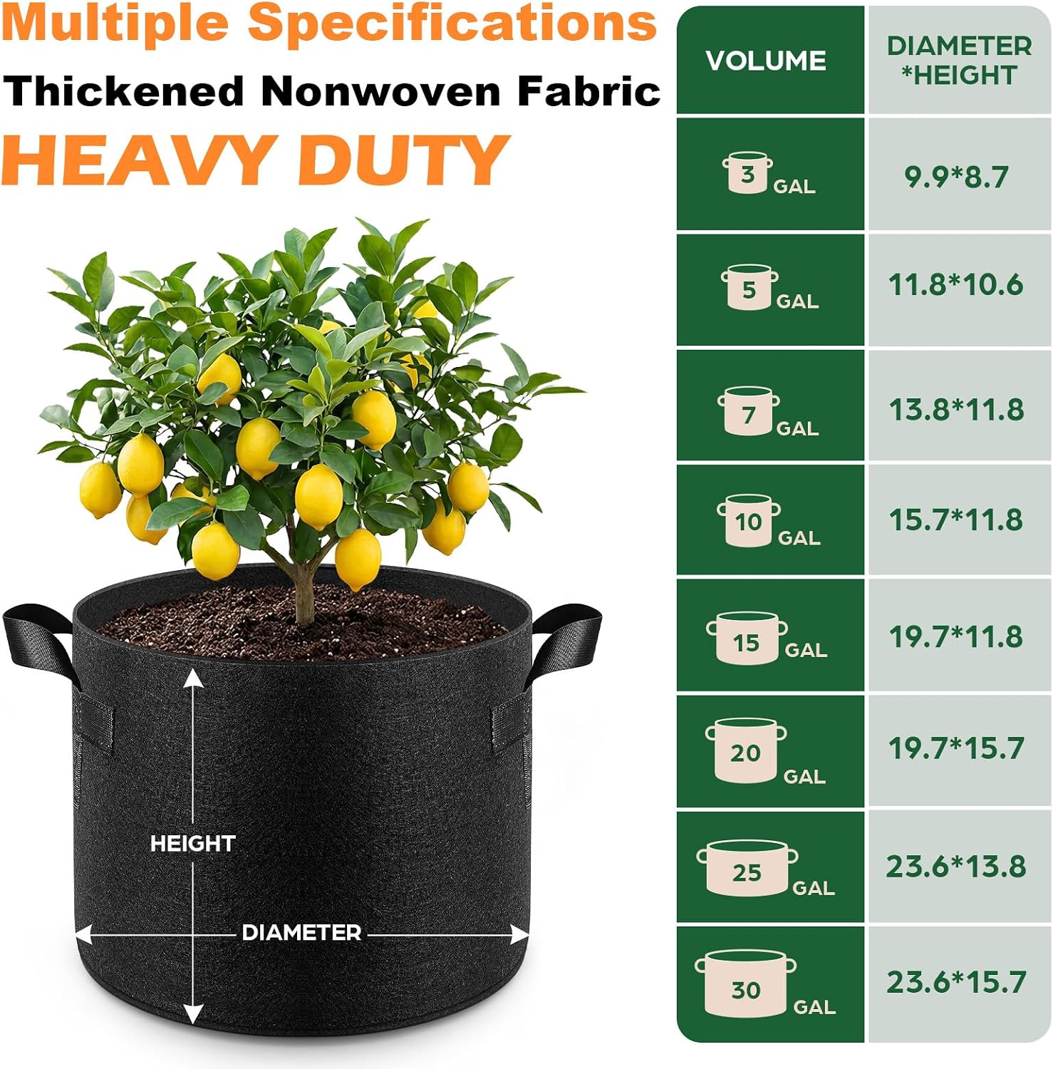 Songrey 10-Pack 10 Gallon Grow Bags | Thickened Nonwoven Fabric Pots, Outdoor Heavy Duty Garden Planters, Potato Grow