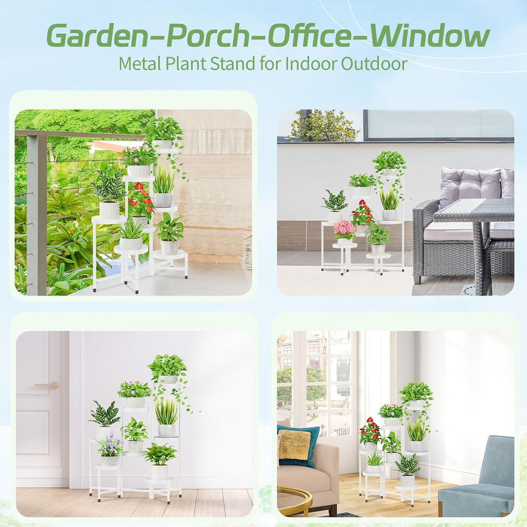 iDavosic.ly Plant Stand Indoor Outdoor, 7 Tier Metal Corner Shelf, White | Tiered Flower Display Holder, Folding Multi