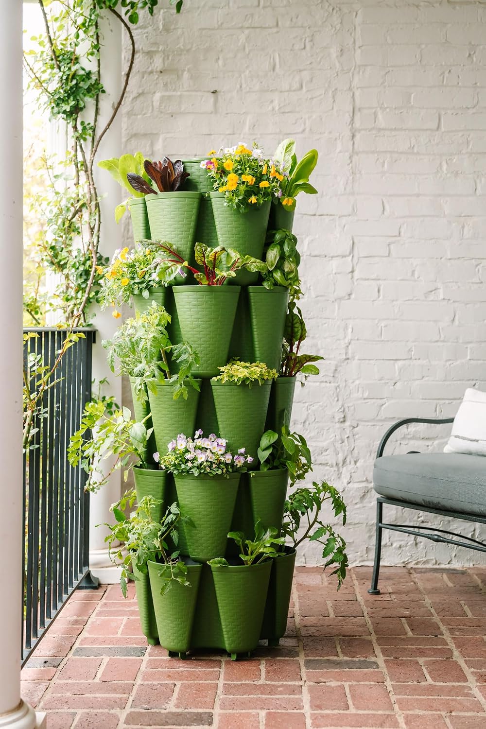 5 Tier Original Vertical Planter in Basket Weave Texture (Evergreen)
