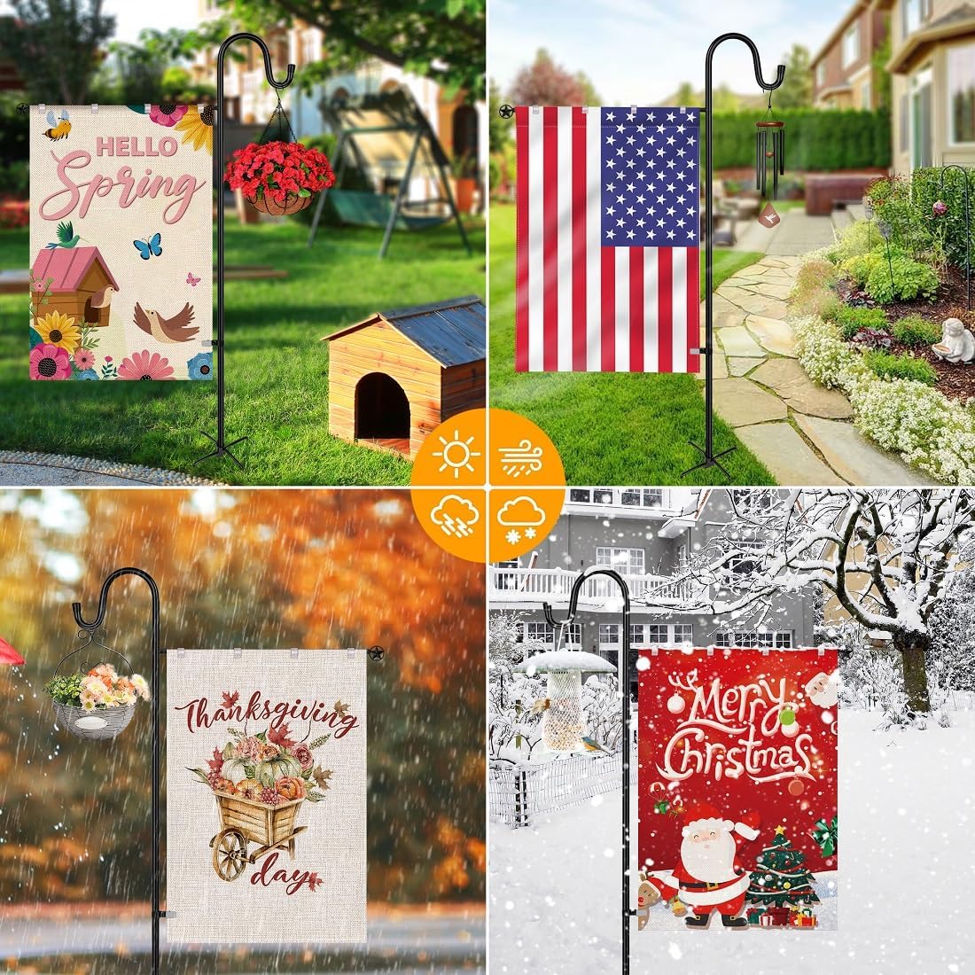 LOPANNY Large Garden Flag Holder Stand Pole for 28 x 40 Flags with Shepherds Hooks for Outdoor - Upgraded Sturdy 60