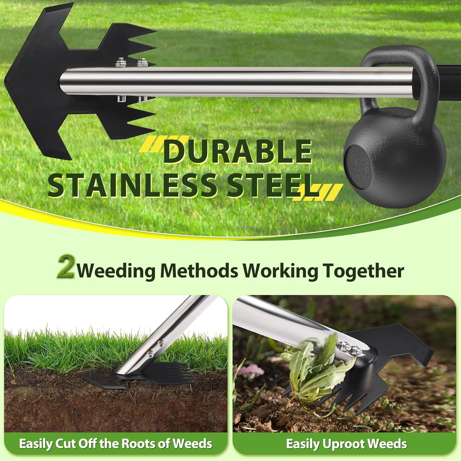 CAROD Hoe Garden Tool, Scuffle Garden Hoe for Weeding with 30-60 Inch Steel Long Handle, Dual Use Sharp Gardening Hula
