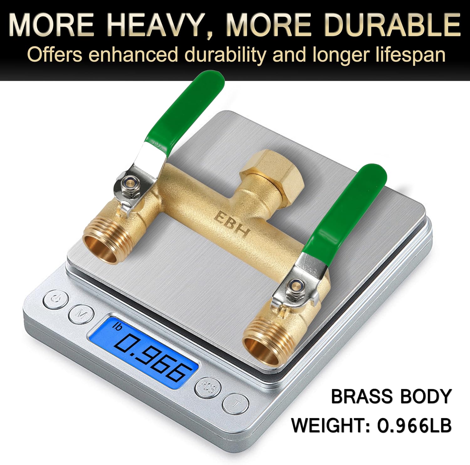 EBH Garden Hose Splitter, 2-Way High Flow Heavy Duty Brass Outdoor Hose Manifold with Extra Long Handles Full Flow