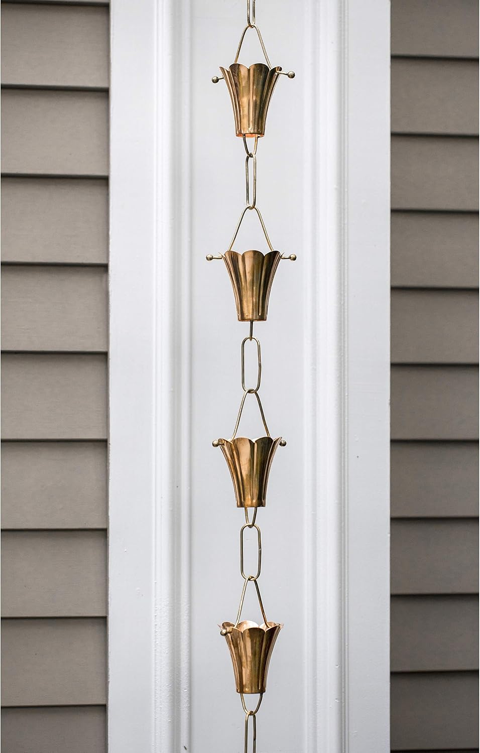 Fluted Flower Pure Copper 8.5 ft. Rain Chain by Good Directions