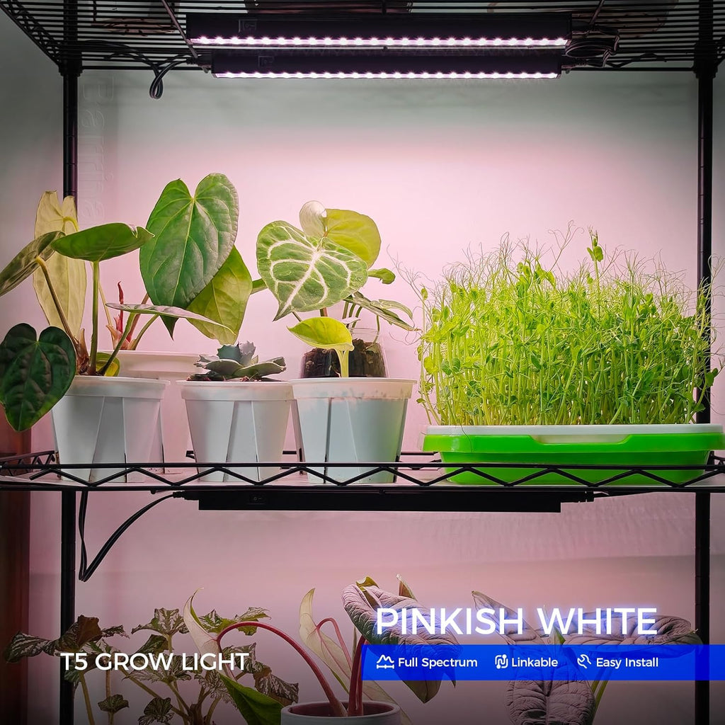 Barrina T5 LED Grow Lights Strip, 1FT Full Spectrum, Black Cover, 4 Packs | Linkable, Magnetic Mount, Under Cabinet