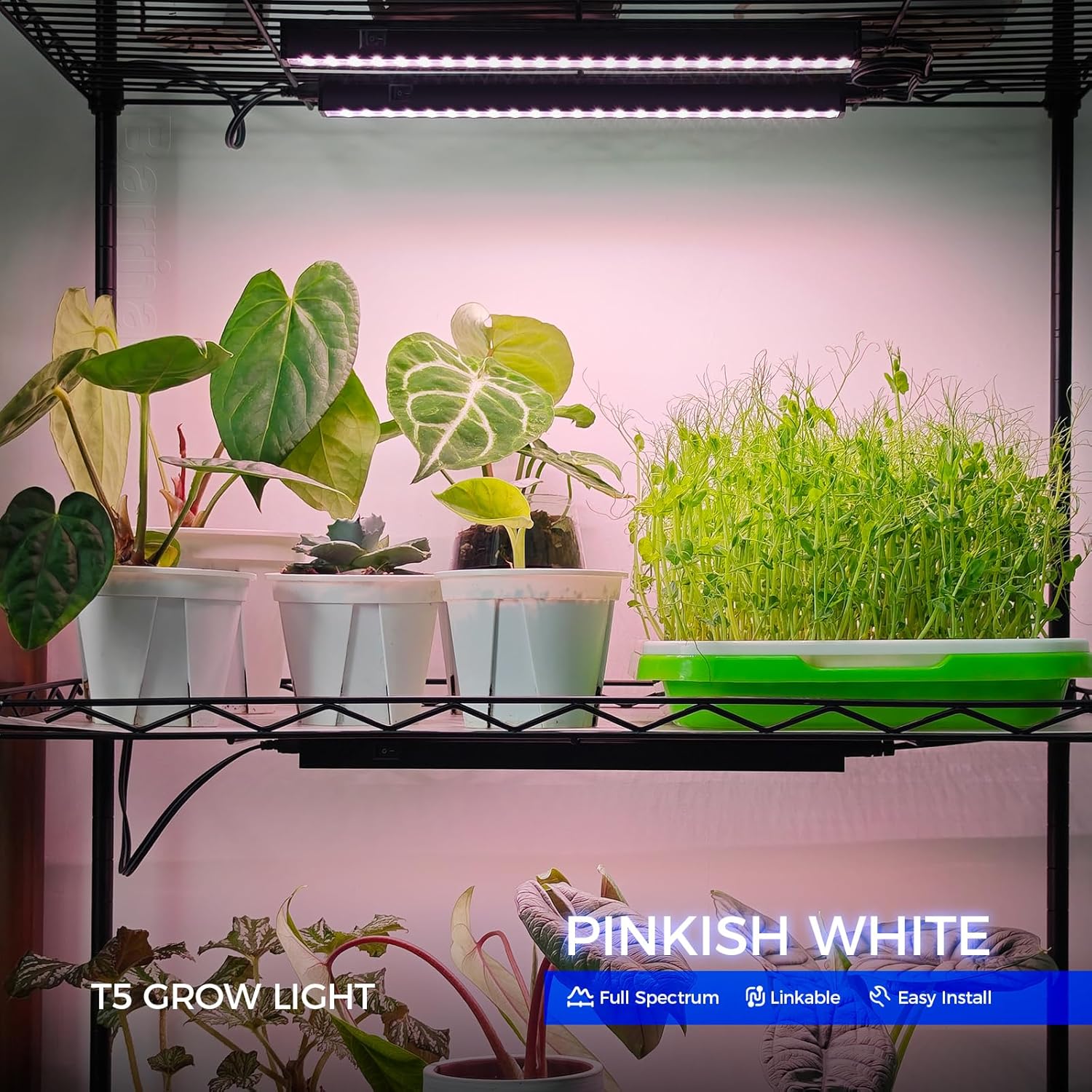 Barrina T5 LED Grow Lights Strip, 1FT Full Spectrum, Black Cover, 4 Packs | Linkable, Magnetic Mount, Under Cabinet