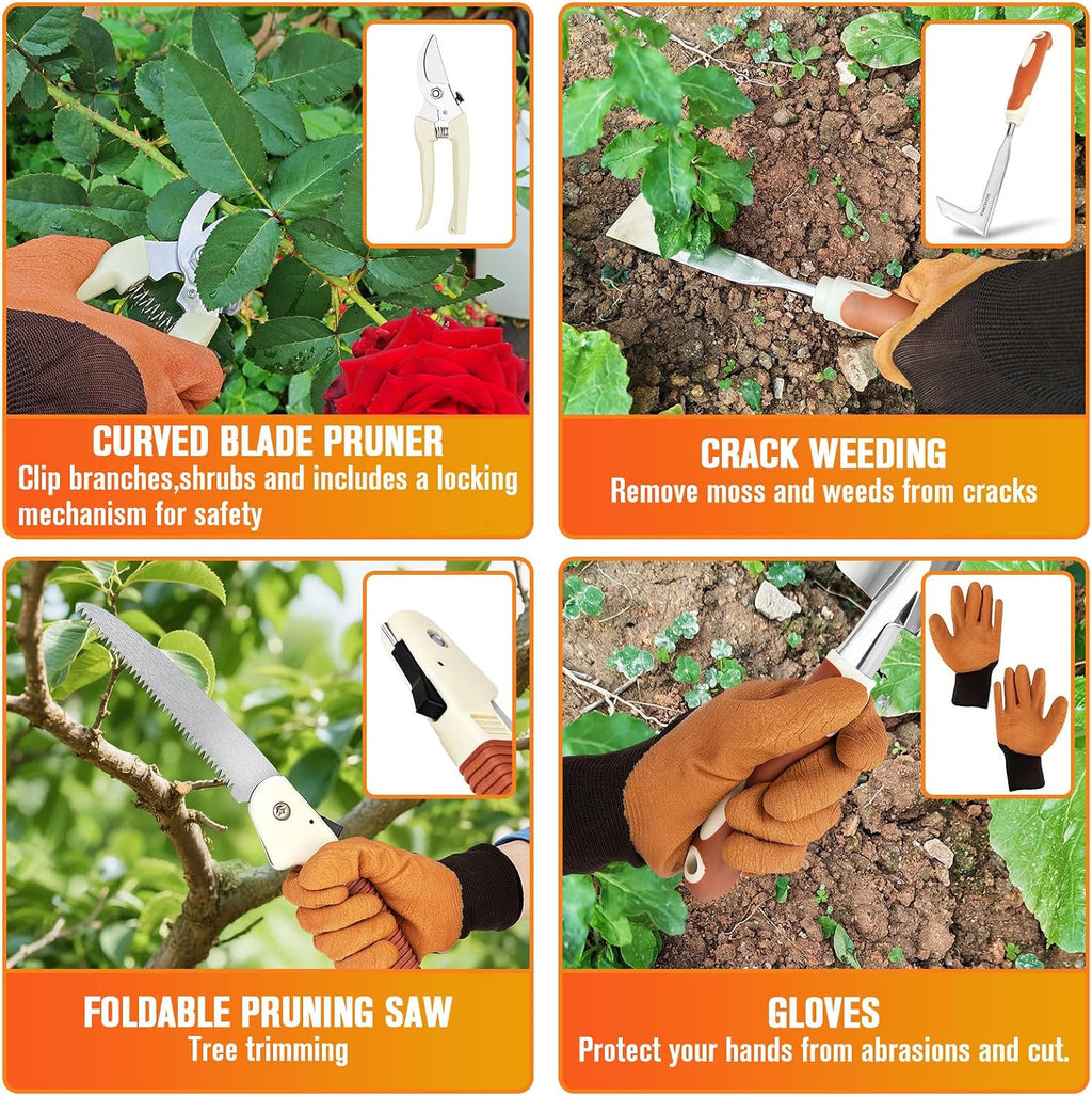 Garden Tool Set - 10 PCS Heavy Duty Stainless Steel Gardening Tools Set with Storage Bag, Gardening Kit Ideal Gardening