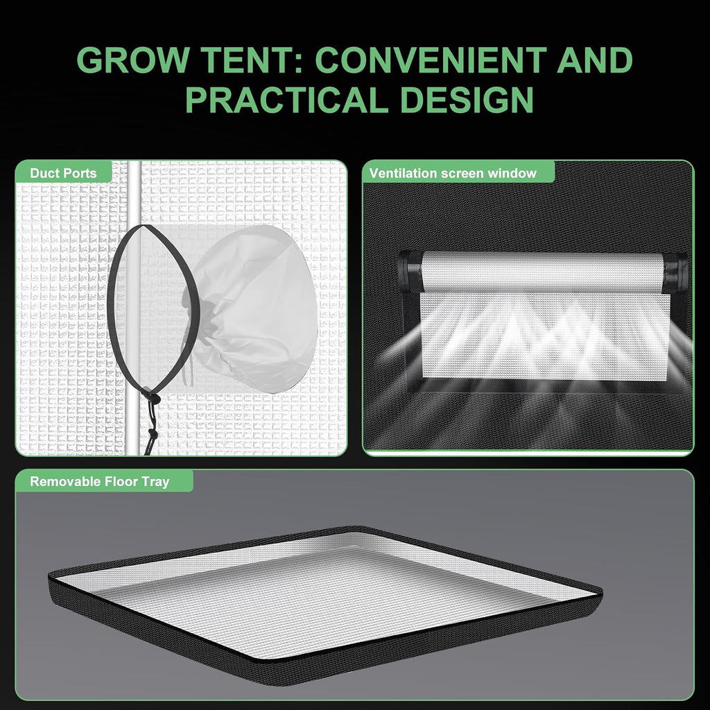 2x2 Grow Tent, 24"x24"x32" Double Transparent Viewing Door Indoor Grow Tent, Growing Tent with High Reflective Mylar &