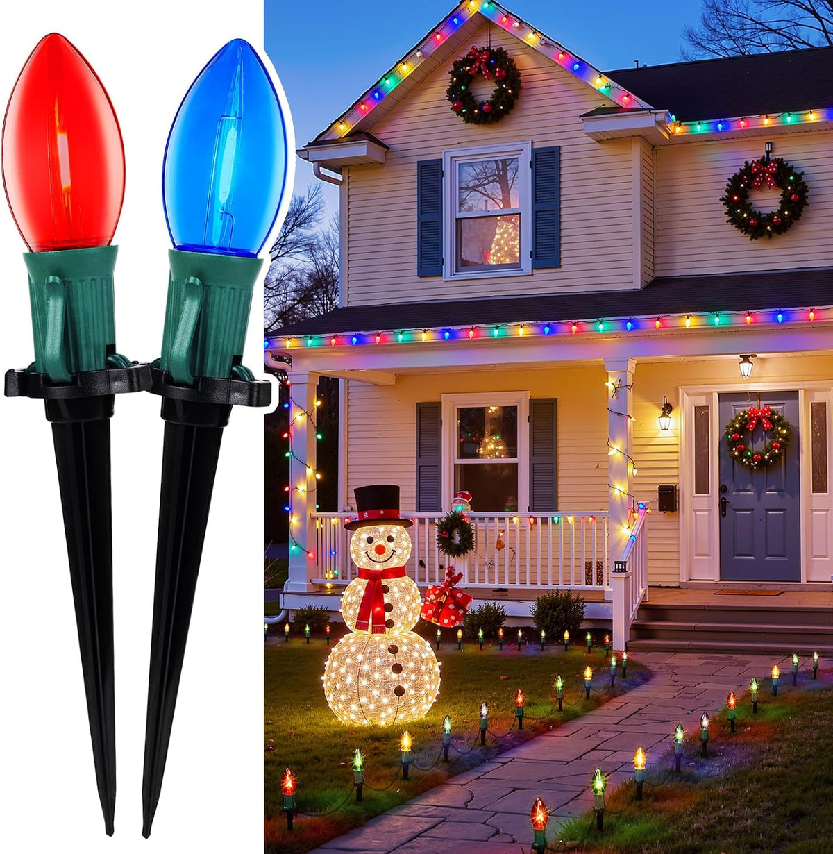 Christmas Pathway Lights Outdoor,51.4 Ft C9 Lights with 40 Multicolor Bulbs