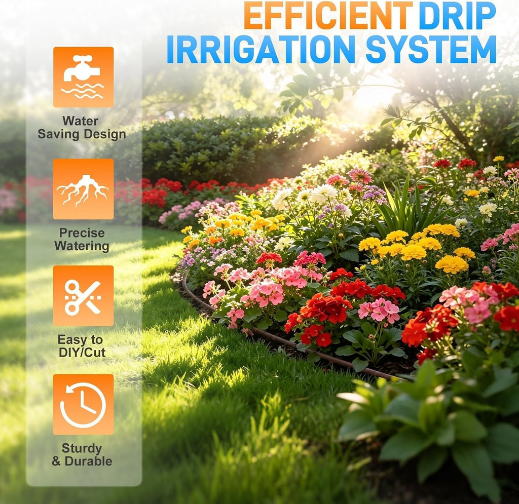 492FT 1/4" Drip Irrigation Tubing with 6" Emitter Spacing, Hydroponics Dripline Hose with Built-in 0.5 GPH Dripper Drip