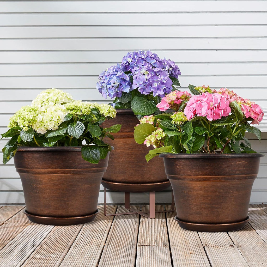 Fodetyff 10 Inch Planters Plant Pots Indoor Outdoor, 4 Pack Plastic Flower Pot for Indoor Plants with Drainage Holes &