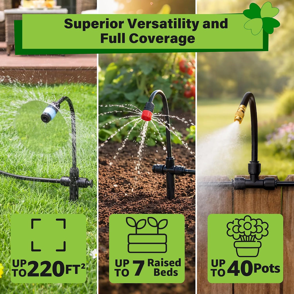 MIXC 2026-Upgrade 360° Adjustable Drip Irrigation System Kit, 200FT Bendable Watering Misting System with 3 Spray