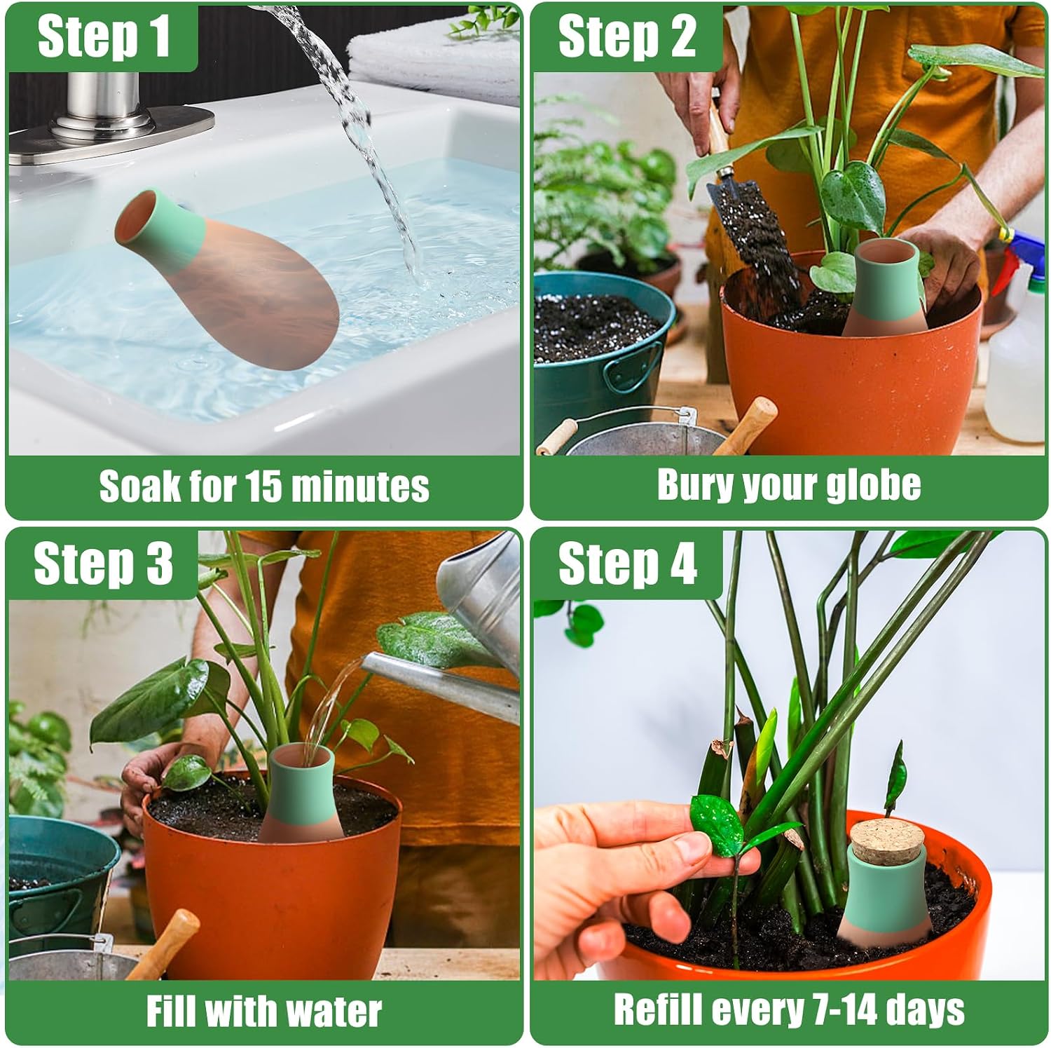 4PCS Terracotta Watering Spikes, Ollas Self Watering Globes | Slow Release Self Watering Planter Insert, Plant Watering