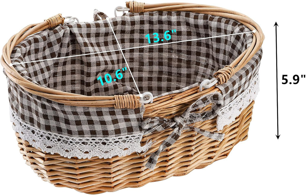 Peohud Wicker Picnic Basket with Double Folding Handles, Empty Baskets for Gifts, Woven Easter Basket, Willow Picnic