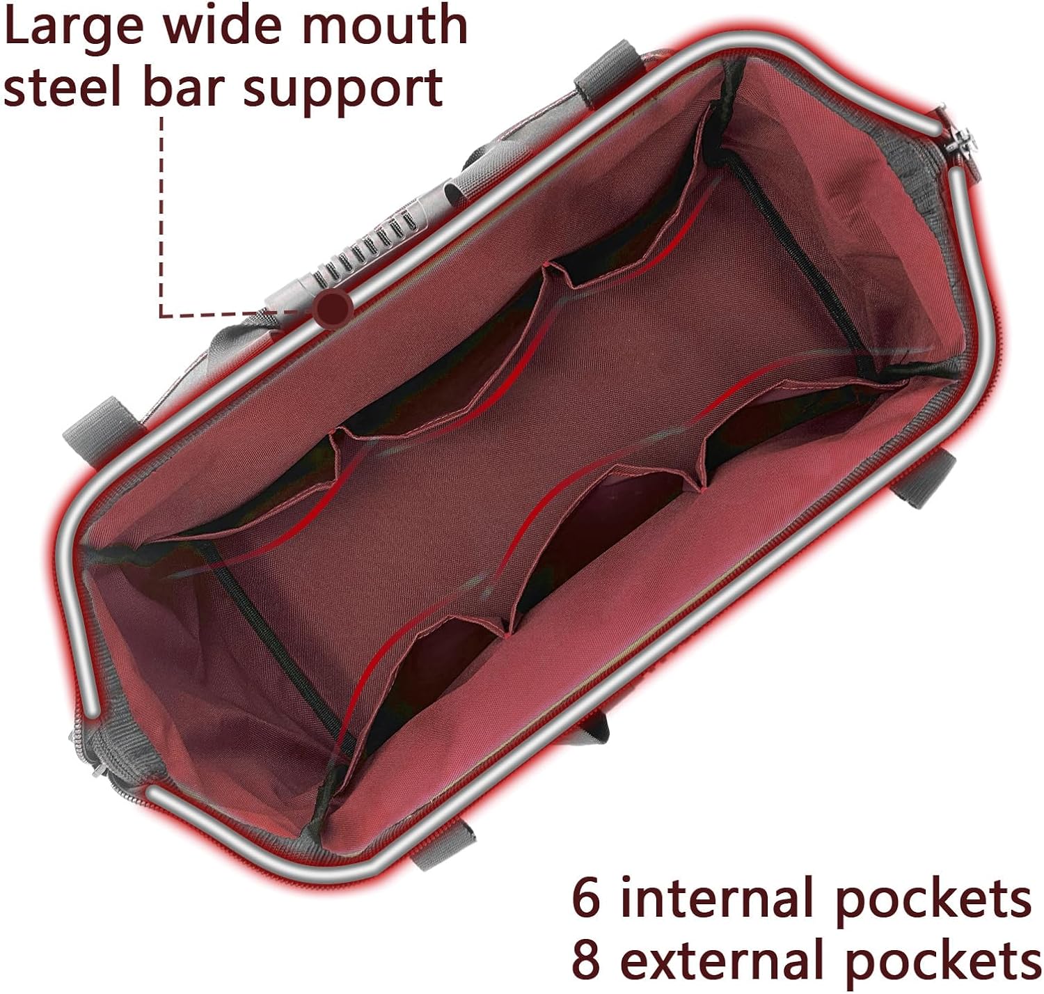 Garden Tools Bag 16inch Wide Mouth Women's Tool Bag with Molded Base and Plastic-Padded, Inside Pockets for Tool