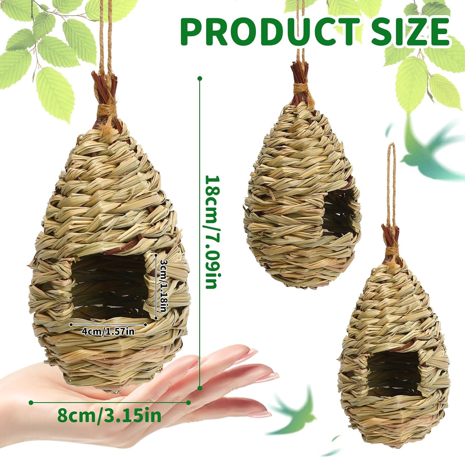 NOVWANG 4 Pcs Hand Woven Hummingbird Houses for Outside | Hand Woven Finch Bird Nest, Outdoor Gardens Patios Balconies