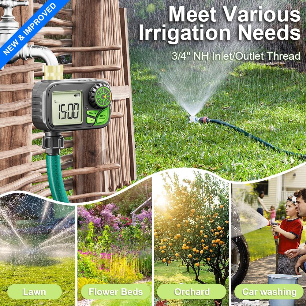 Programmable Digital Sprinkler Water Hose Irrigation Timer for Lawn | Outdoor Waterproof, Automatic Watering with