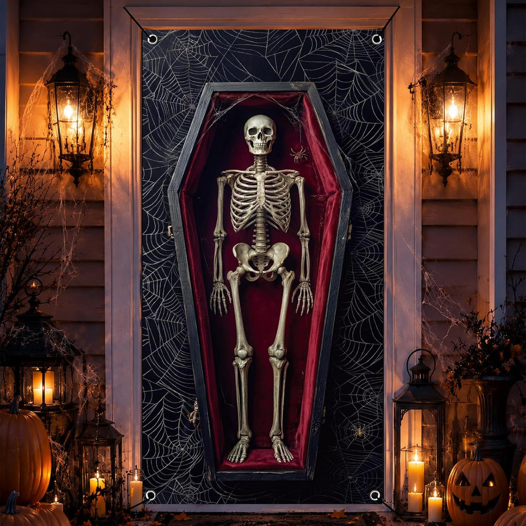 Irenare Halloween Door Cover 79"x35" Coffin Skeleton Halloween Decorations