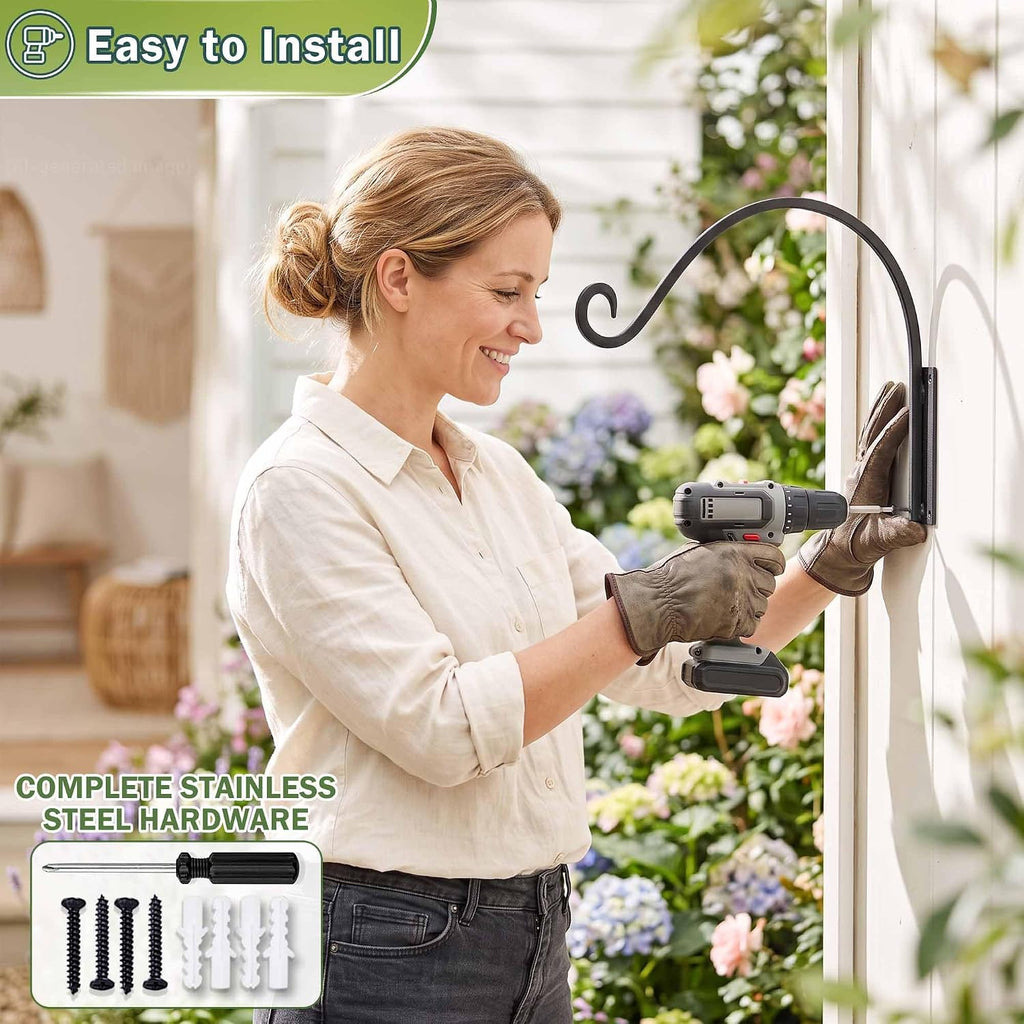 Lifyzoon Heavy Duty Plant Hanger Bracket: 80 lbs 16 Inch Outdoor Hook | Hand-forged Steel Wall Mount, Holds 80 Lbs for