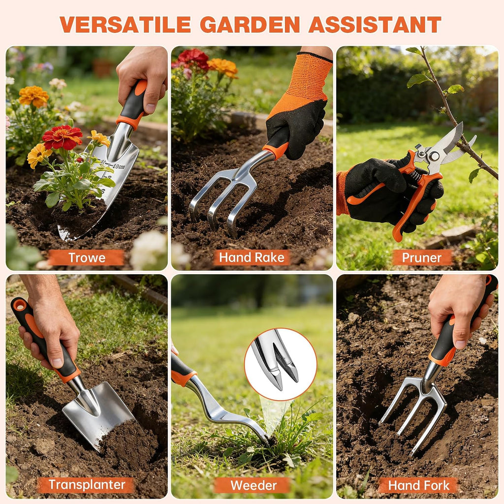 9-Piece Garden Tools Set Heavy Duty Stainless Steel with Tote Bag | Non-Slip Ergonomic Handles, Rust-Resistant – Ideal