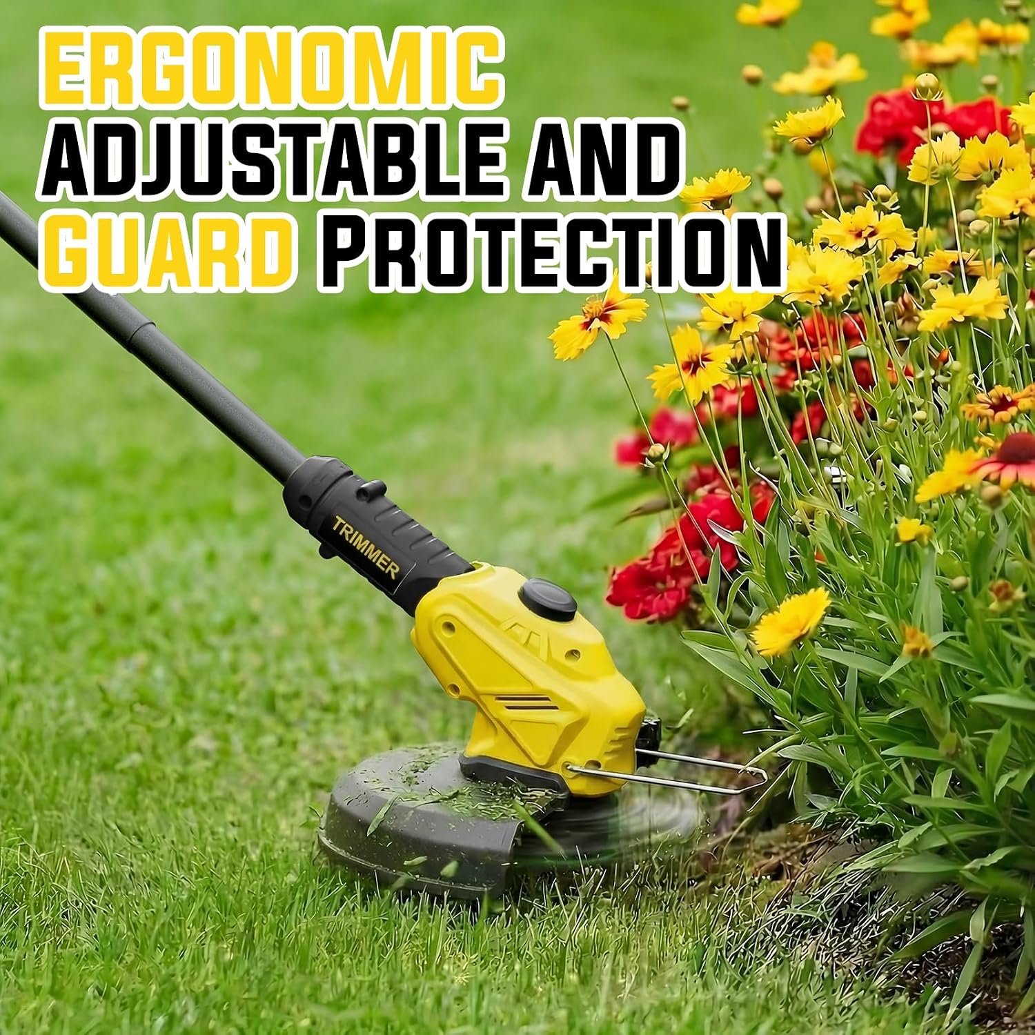 Weed Wacker, 21V Battery Powered Grass Trimmer & Edger 2-in-1 | Electric Weed Wacker with 2 × 2.0Ah Batteries and 8 ×
