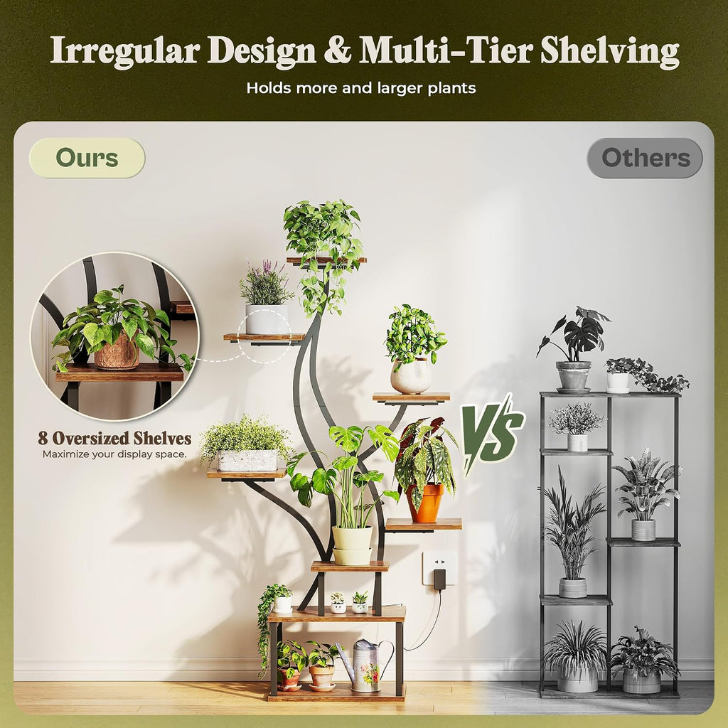 51.3 Inch Plant Stand with Grow Light, 6 Tiered Indoor Plant Shelf | Corner Plant Rack with Larger Flower Holder