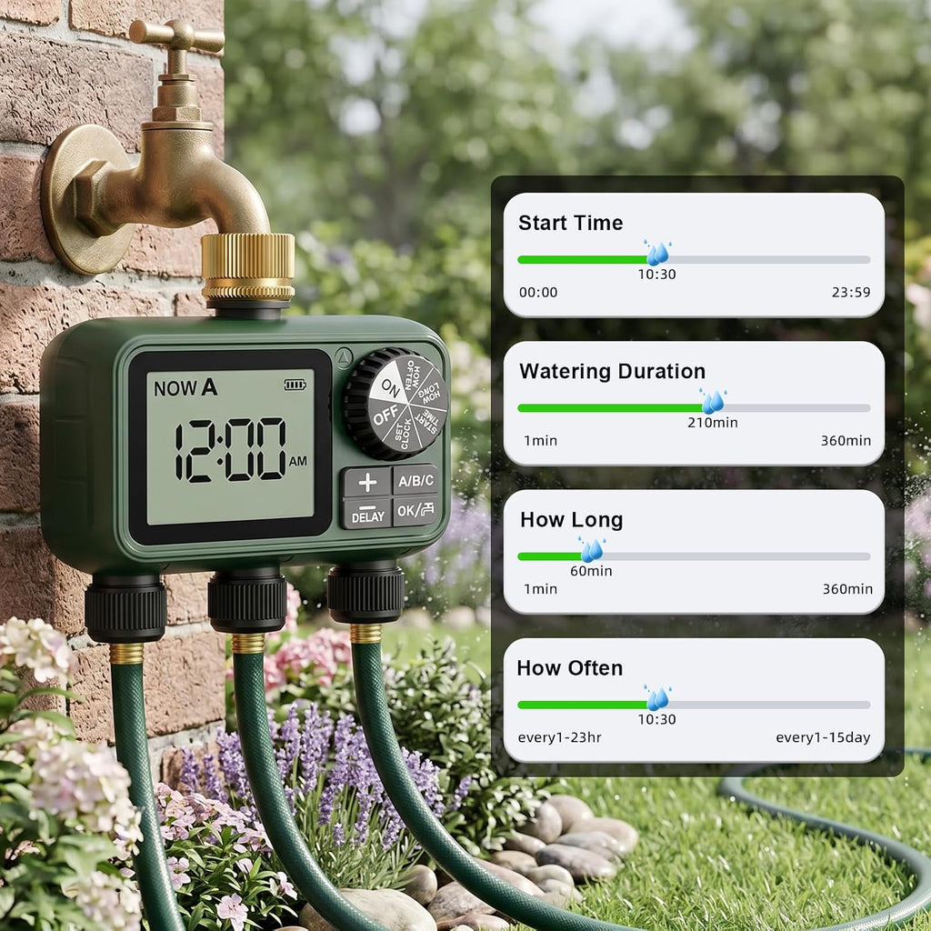 Water Timer for Outdoor Garden Hose, Sprinkler Timer for Garden | Faucet with Auto/Manual/Rain Delay Mode, Sprinkler