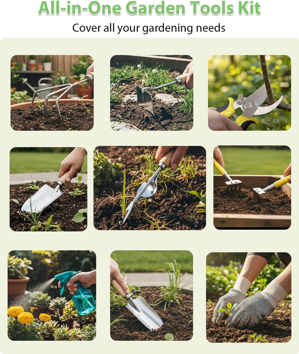 MOSFiATA 12Pcs Garden Tools Set, Heavy Duty Gardening Kit with Organizer Bag, for Digging, Weeding, Transplanting