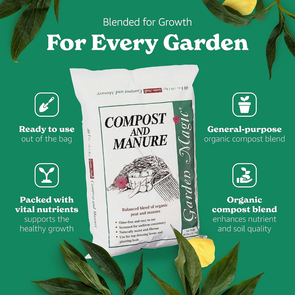 Michigan Peat 10-Pack Compost & Manure Blend, Garden Magic Mix w/Odor-Free Blend, 40 Lbs - Outdoor Lawn and Gardening